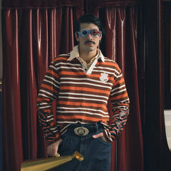 TRECLUB Badge Patch Graphic-Sleeves Striped Long-Sleeve Polo