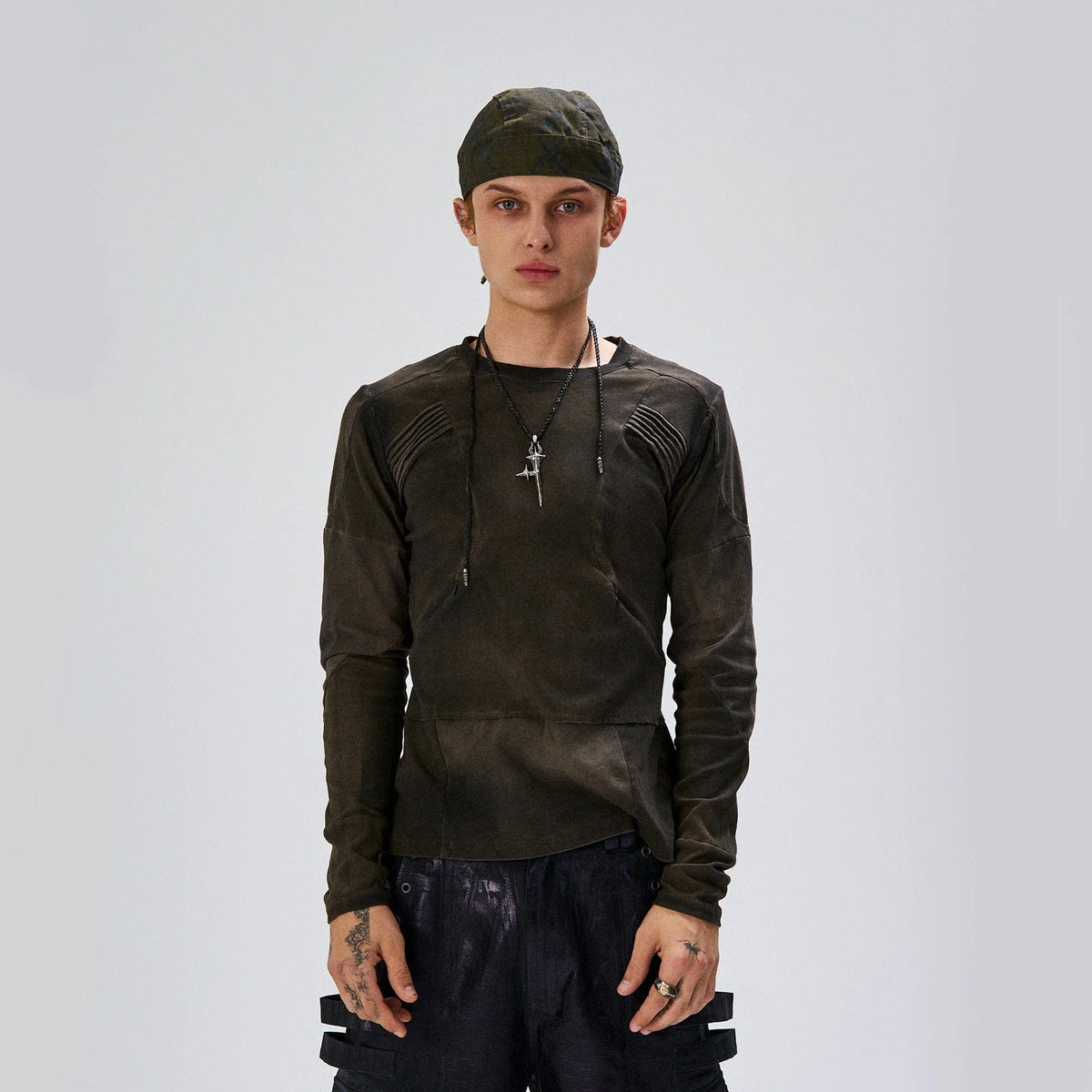 FLYERRER Washed Panelled Slim-Fit Long-Sleeve Tee