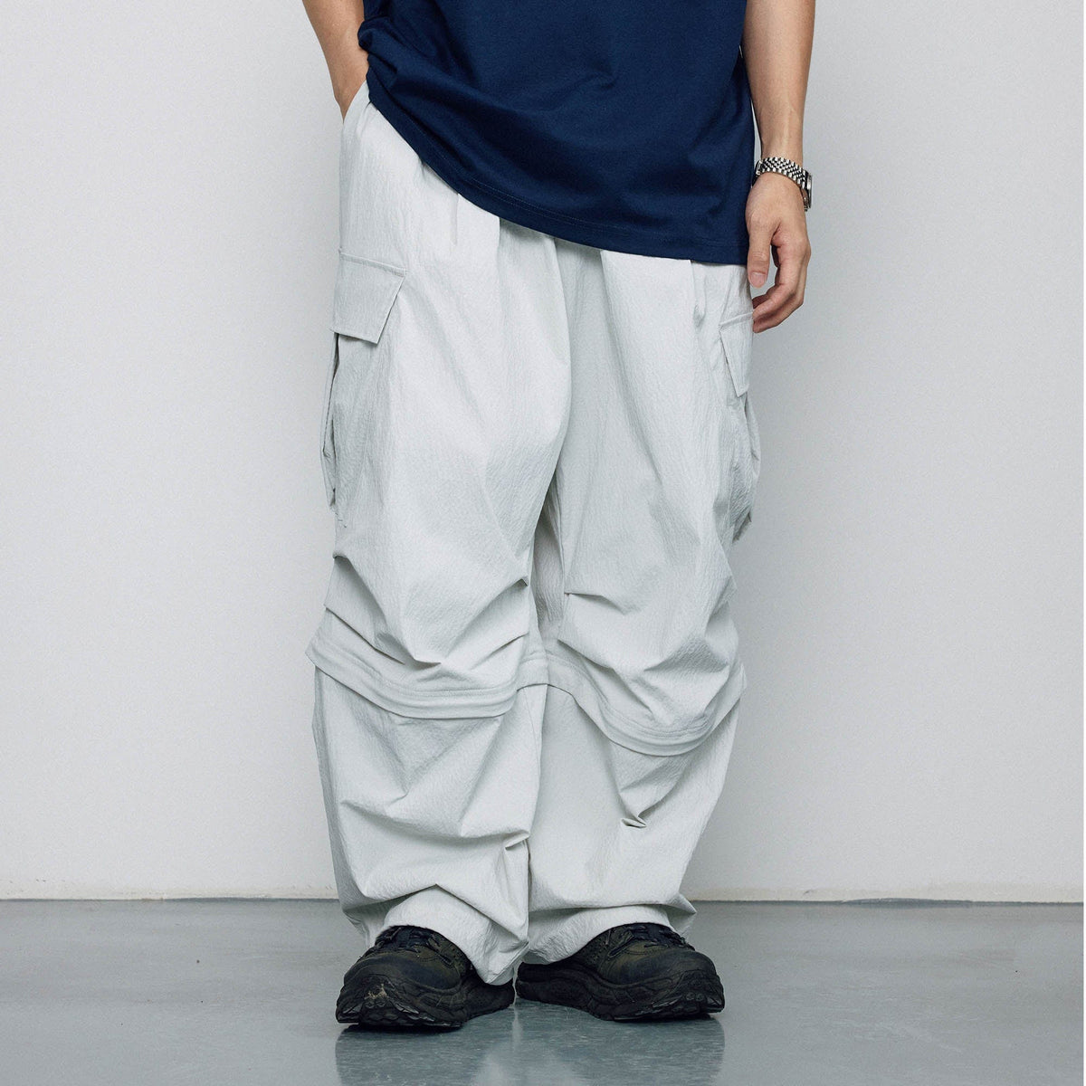 BANANA CLUB Crinkled Multi-Pocket Detachable Cargo Pants