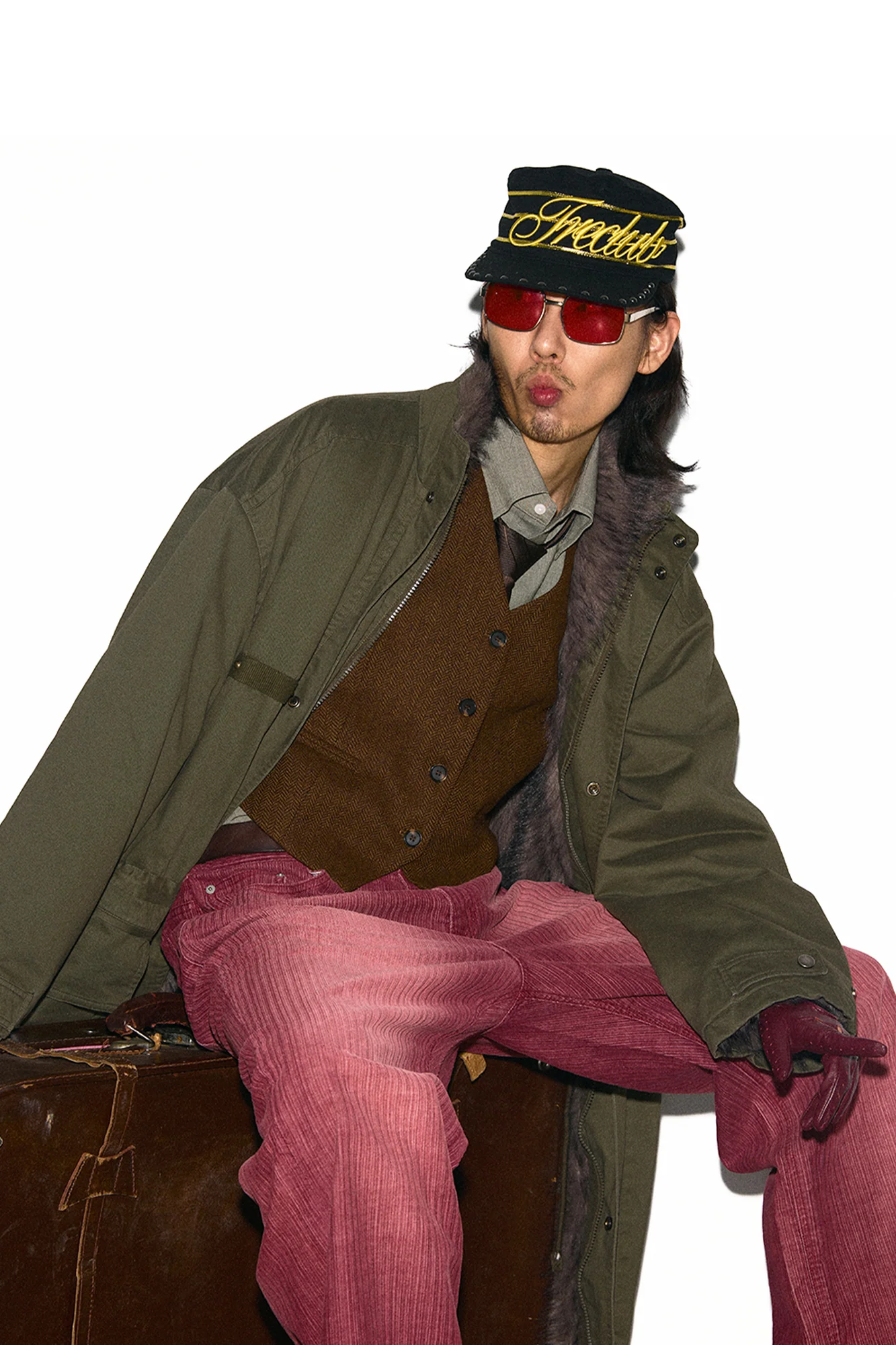 TRECLUB Retro Faux Fur Lining Oversized Parka