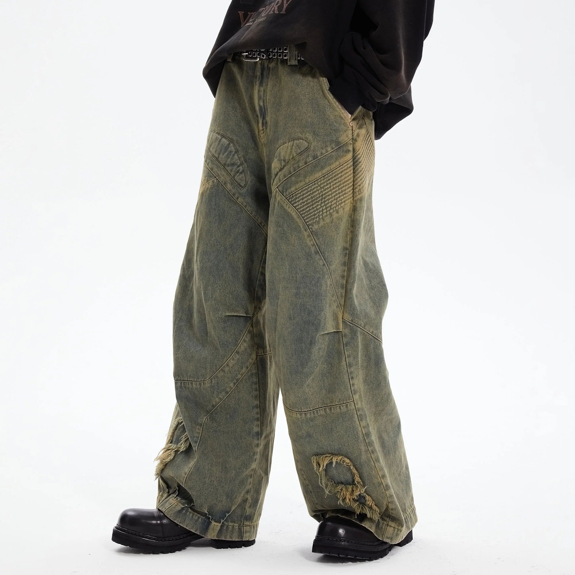 ERROR CODE ROBOT Heavy Wash Paneled Straight-Leg Jeans