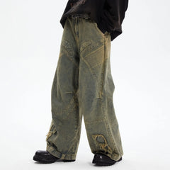 ERROR CODE ROBOT Heavy Wash Paneled Straight-Leg Jeans