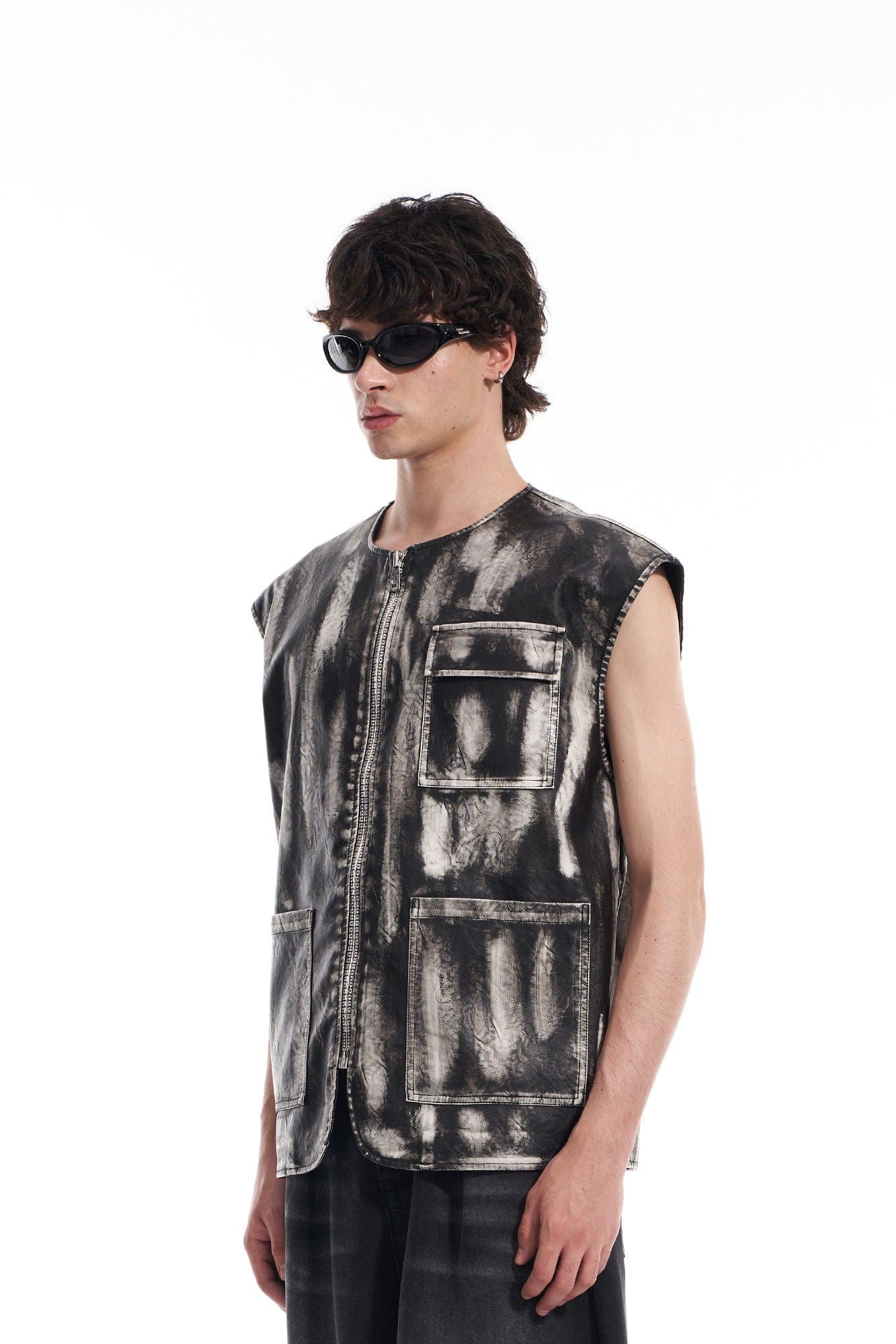 VANN VALRENCE Washed Grunge Paint Multi-Pocket Vest