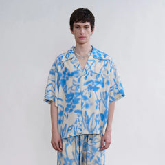 ORAL UTOPIA Airbrushed Floral Tencel Cuban Half Shirt