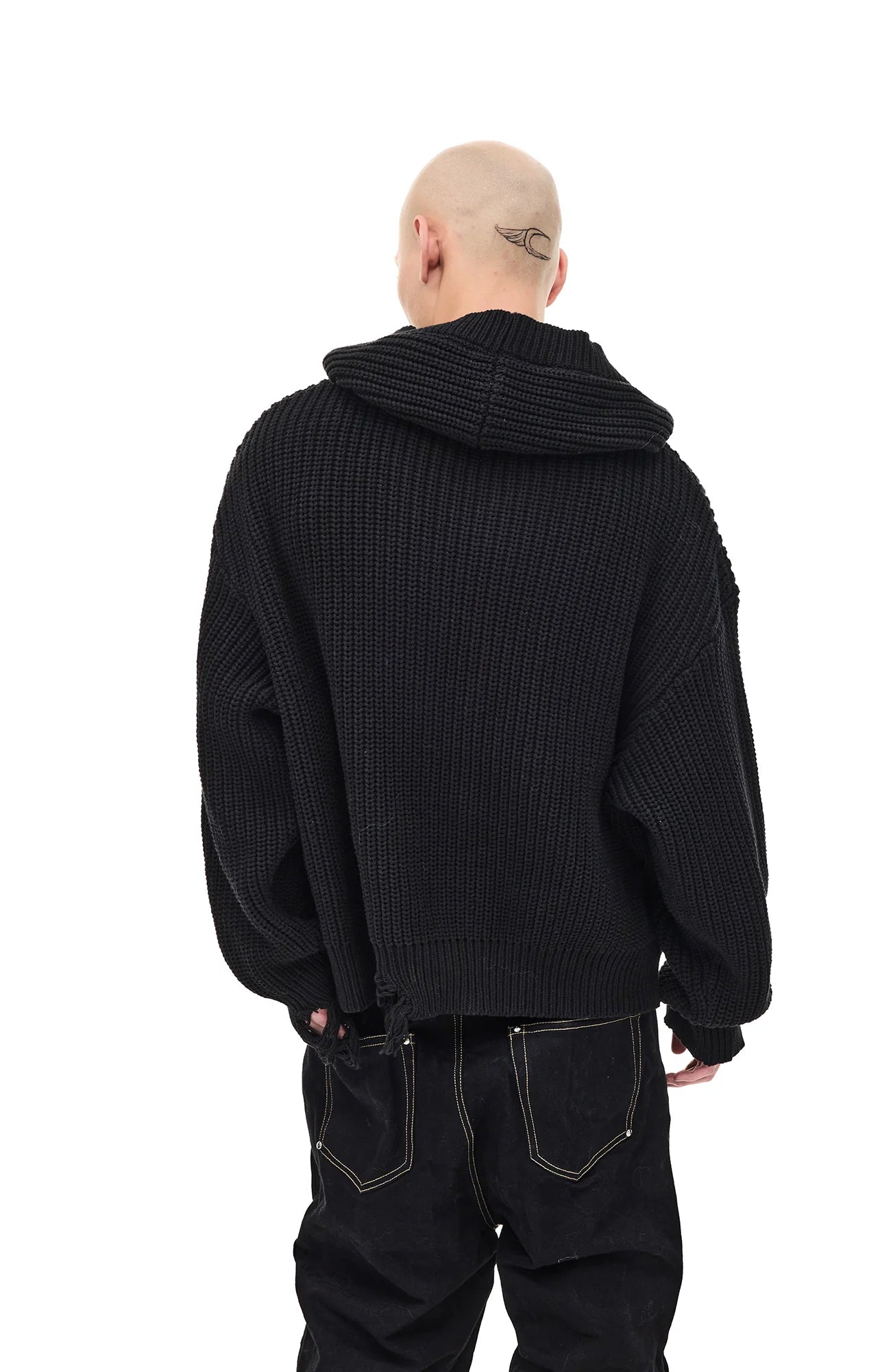 WHISTLEHUNTER Distressed Knit Hooded Cardigan