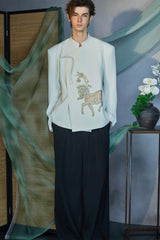 JIECHI Embroidery Horse Asymmetric Wrap Jacket