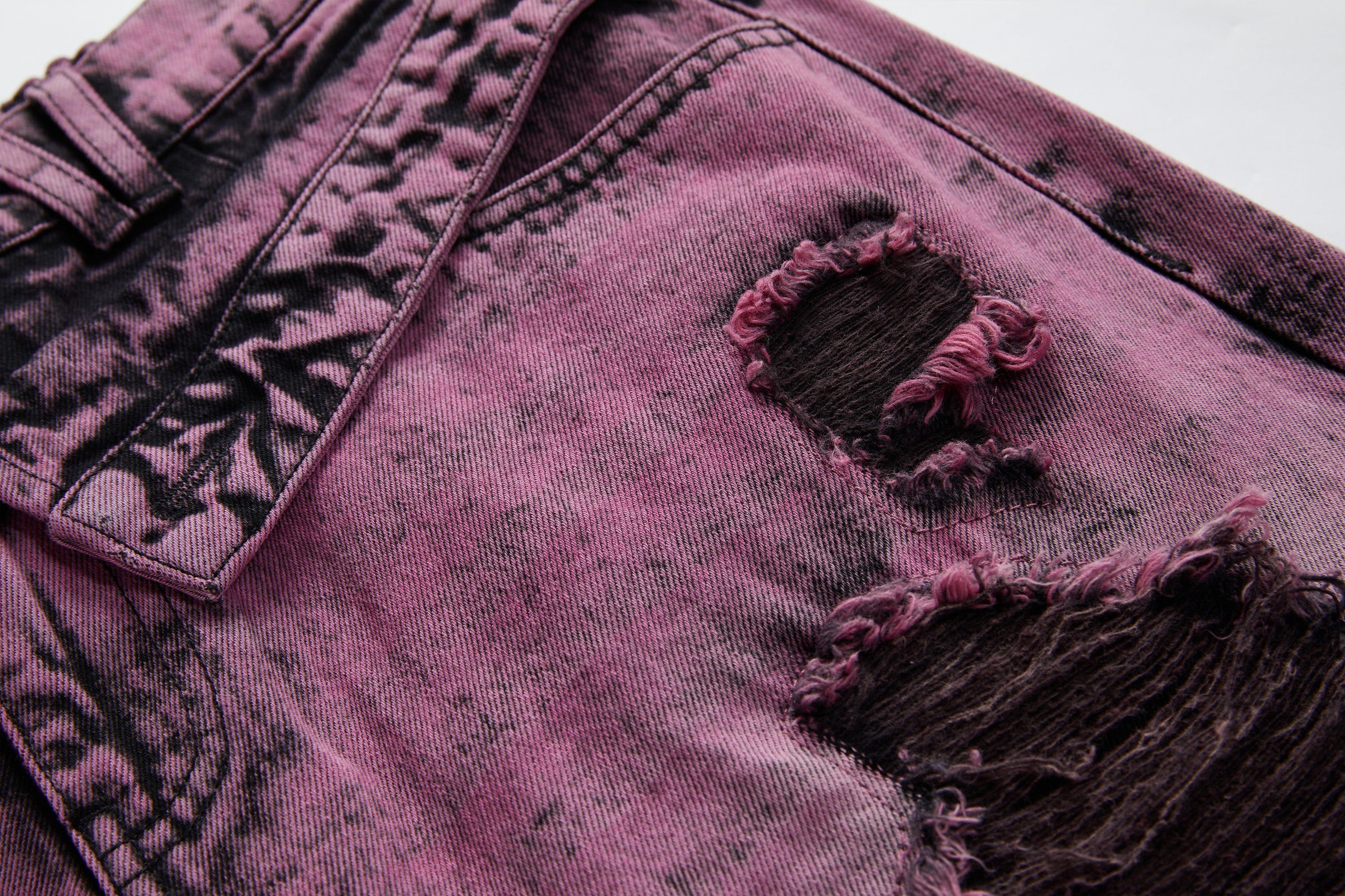 VANN VALRENCE Distressed Panelled Frayed Straight-Leg Jeans