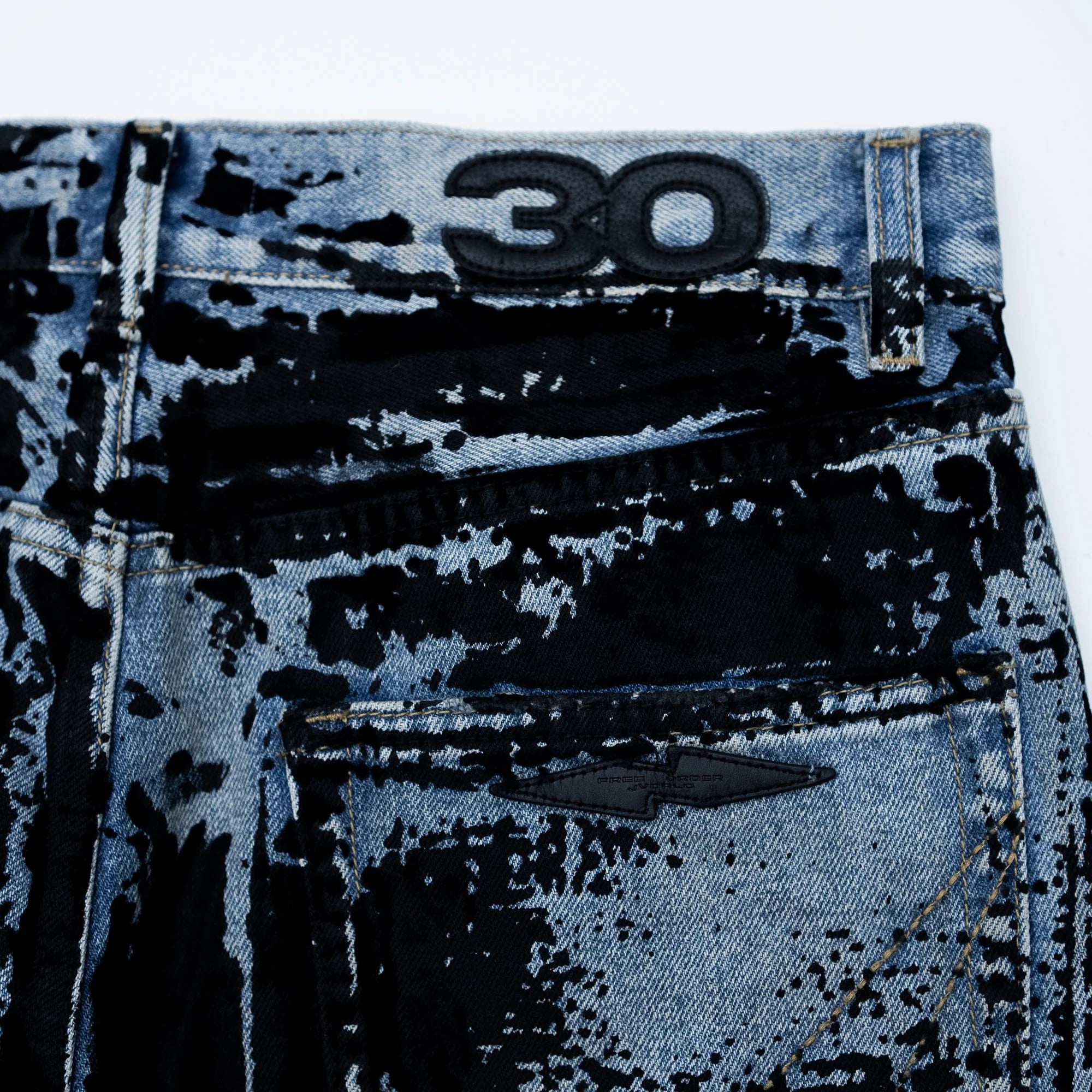 FVVO Distressed Flocked Slant Fly Jeans