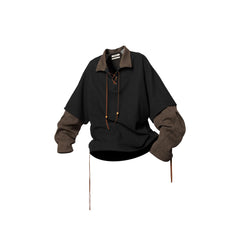 RELABEL Contrast Faux Layered Lace-Up Sweatshirt