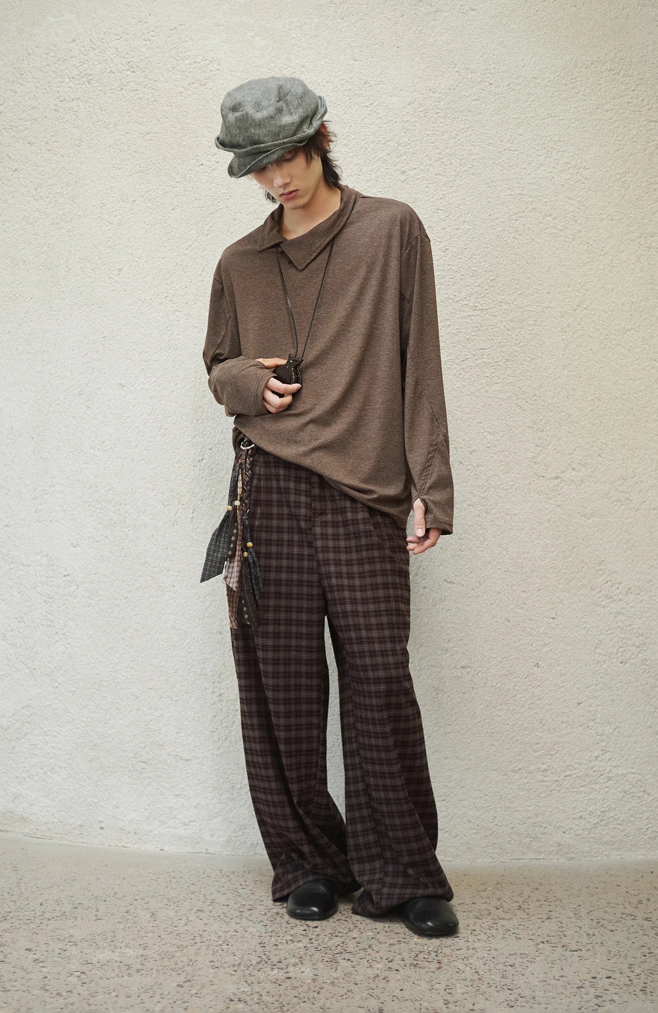 GONGHE REPUB Plaid Drawstring Wide-Leg Pants