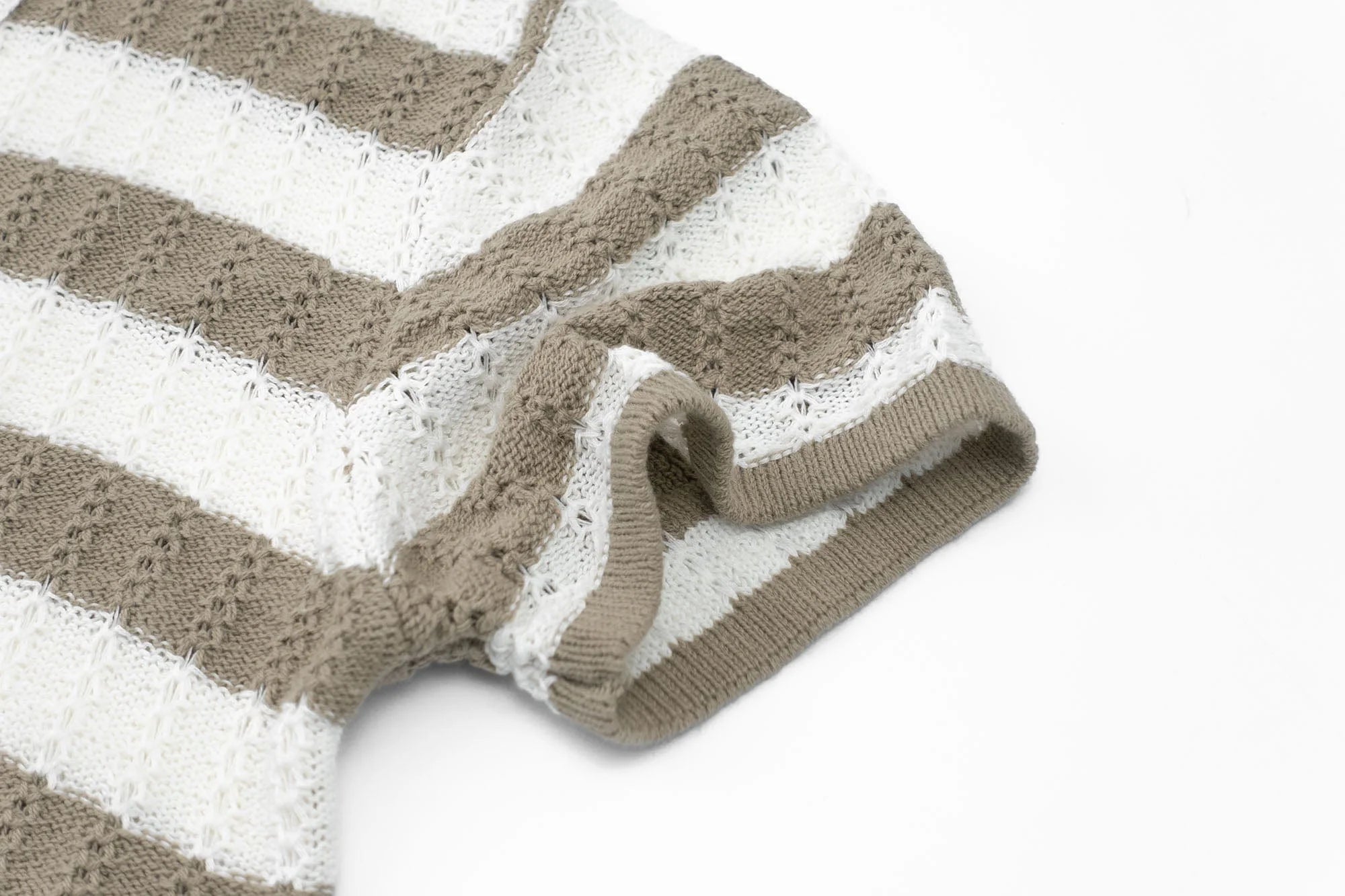 IN EXISTENCE Striped Openwork Jacquard Knitted Polo Cardigan