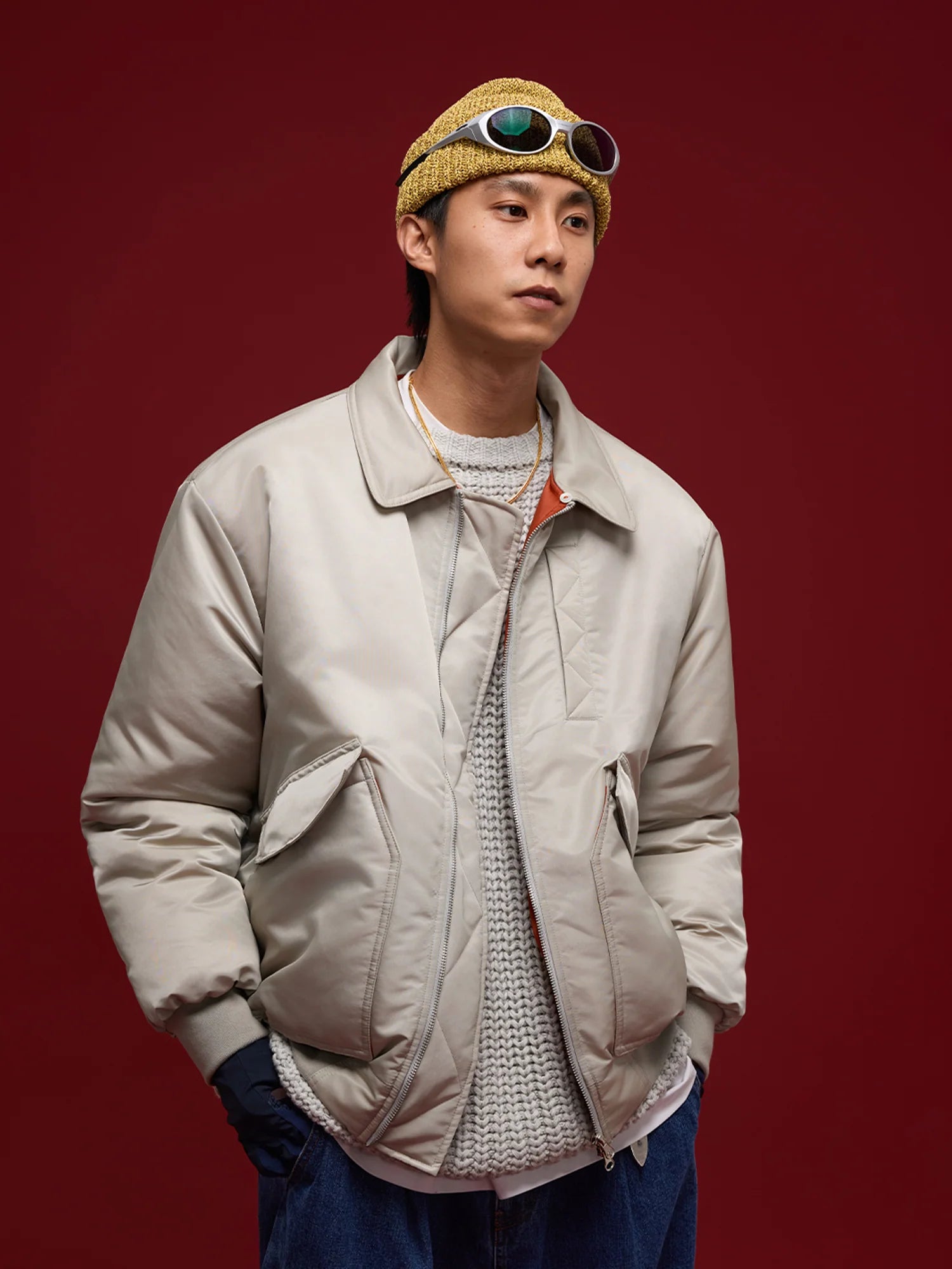 BANANA CLUB Glossy Utility Padded Bomber Jacket