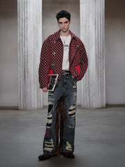 FACEONLAB Distressed Patch Leopard Paneled Jeans