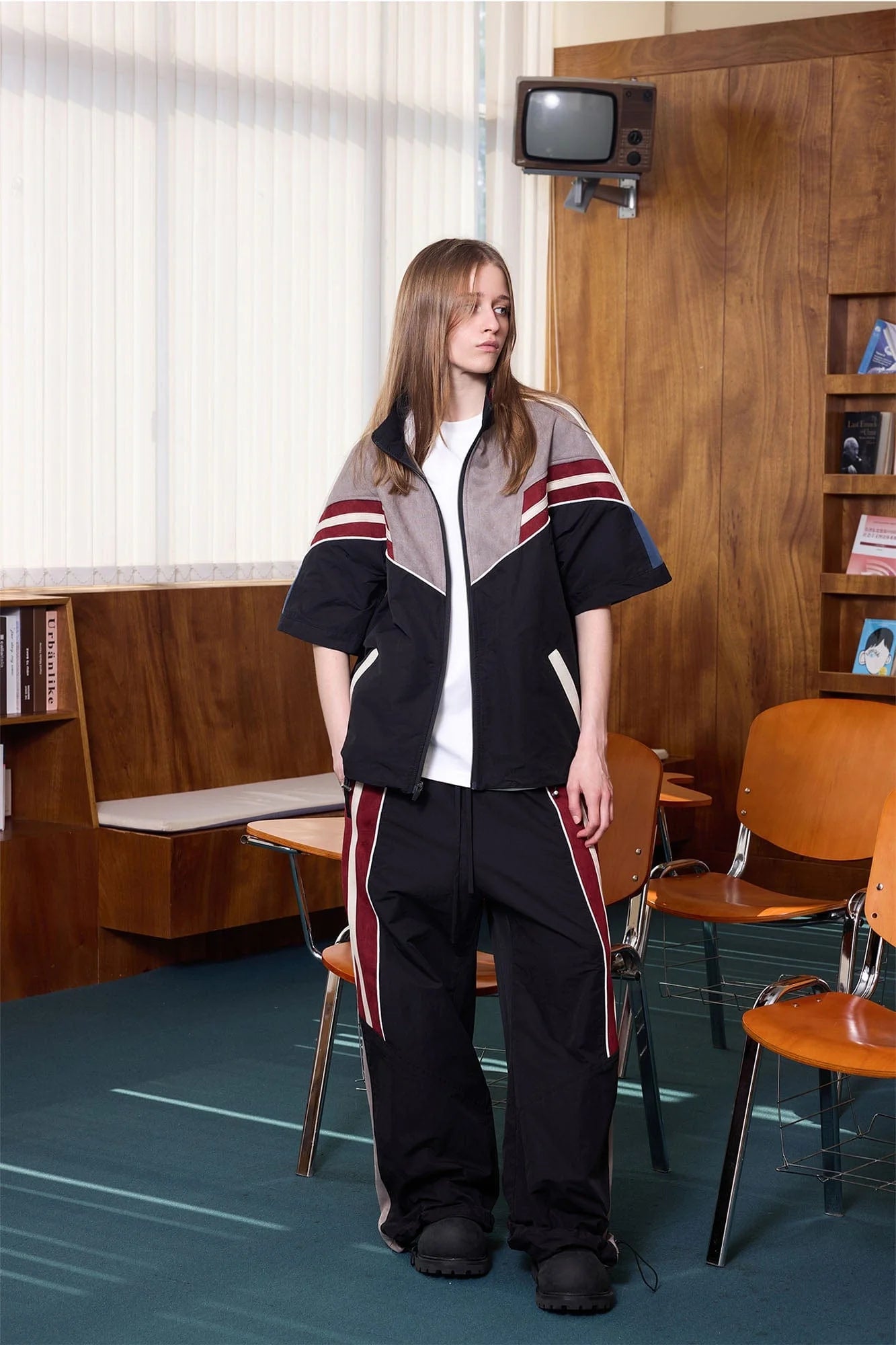 ERROR CODE ROBOT Diagonal Stripe Suede Track Half Jacket