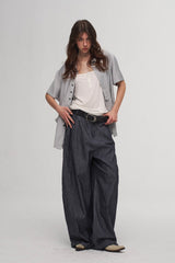 ILNya Nieternite Nifutur Stripe Crinkled Spliced Layered Collar T-Shirt Silver
