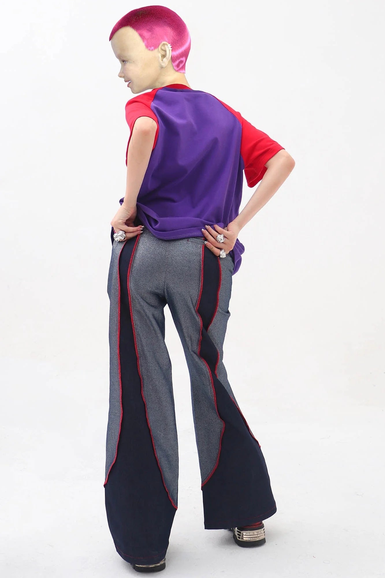 EMBRYO Four-Point Star Spliced Flared Pants