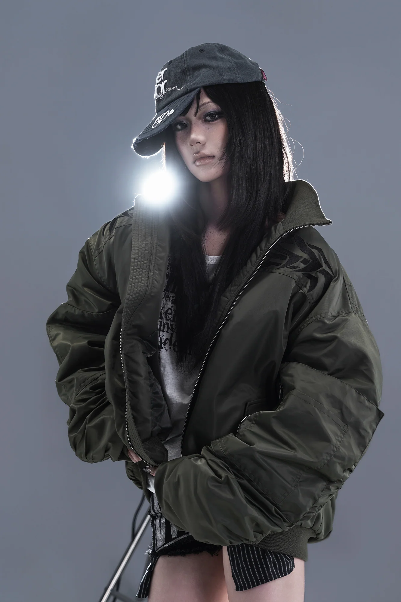 PCCVISION Tribal Embroidered Bomber Jacket Green