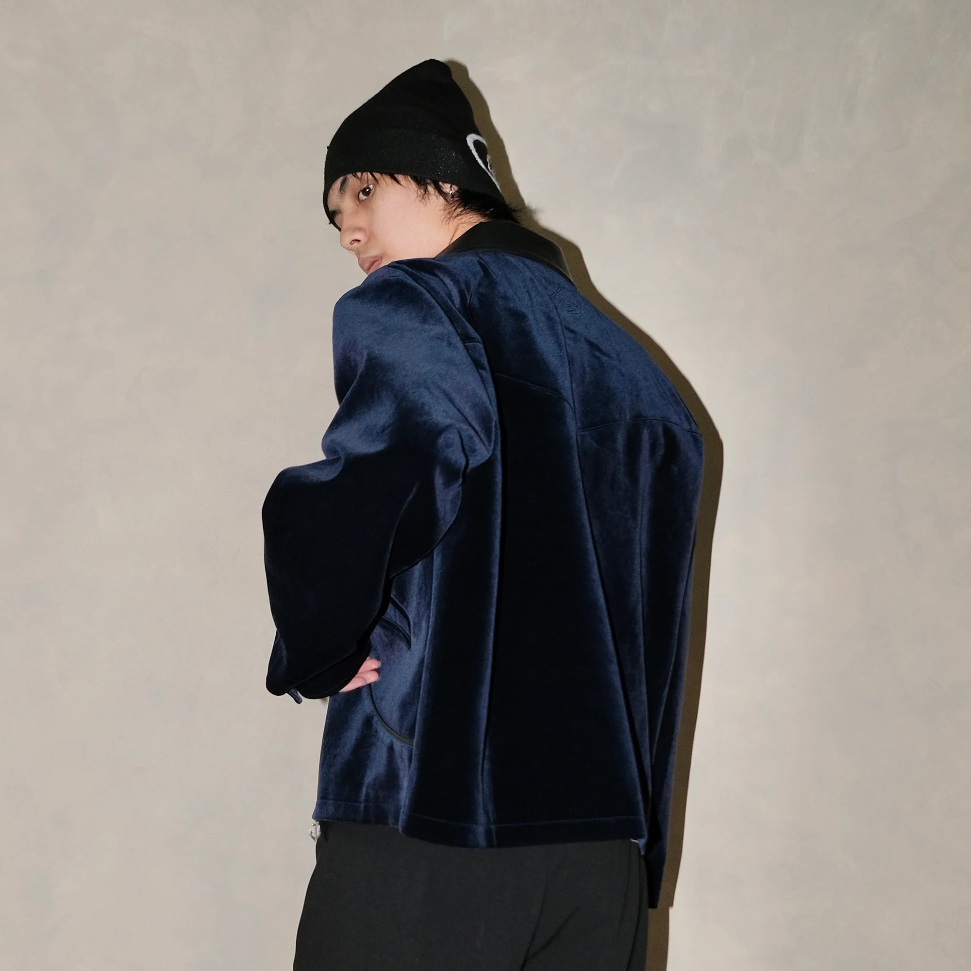 IN EXISTENCE Velvet Faux Leather Collar Jacket
