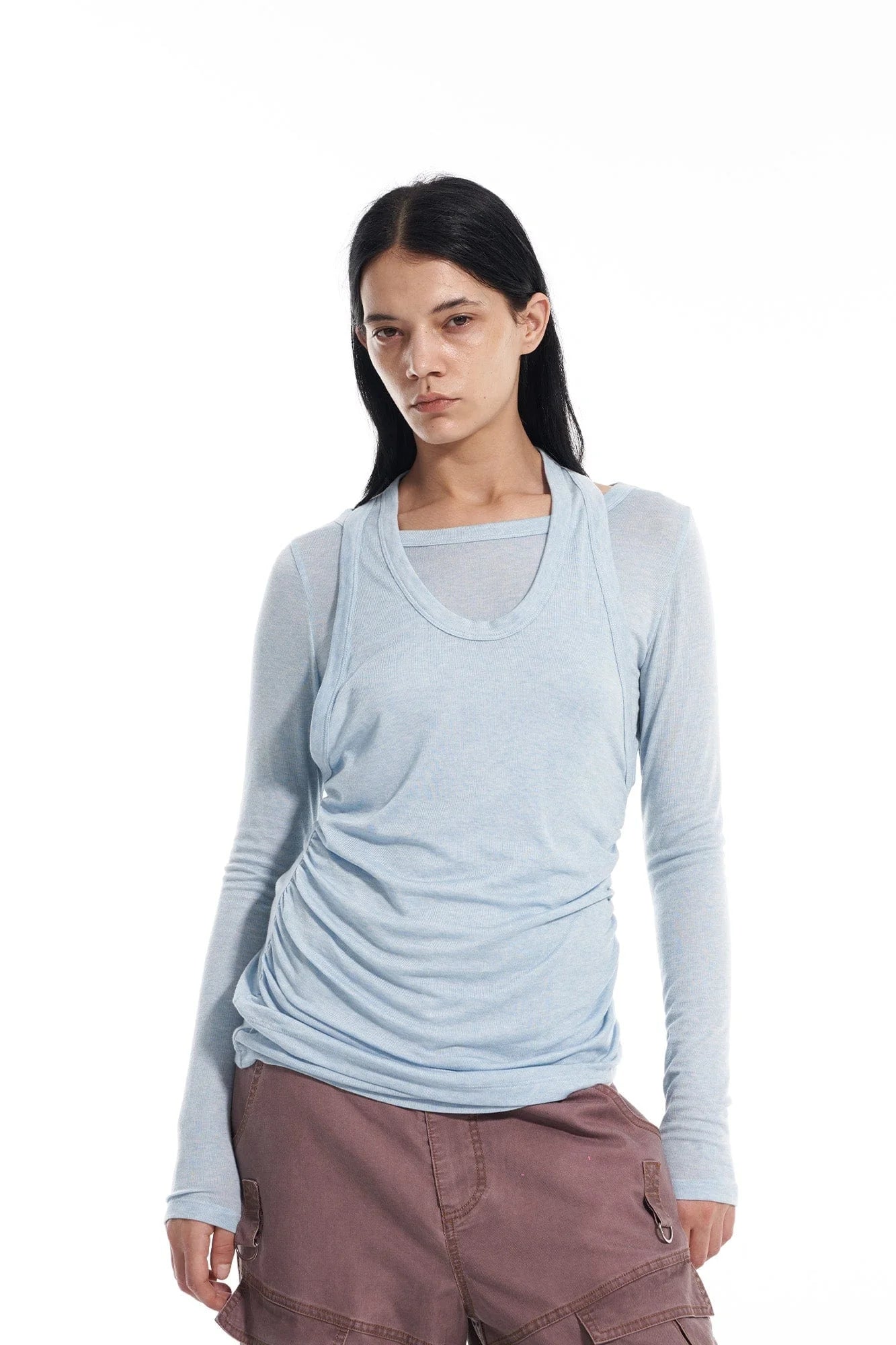 VANN VALRENCE Essential Layered Halter-Neck Long-Sleeve Tee