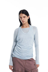 VANN VALRENCE Essential Layered Halter-Neck Long-Sleeve Tee