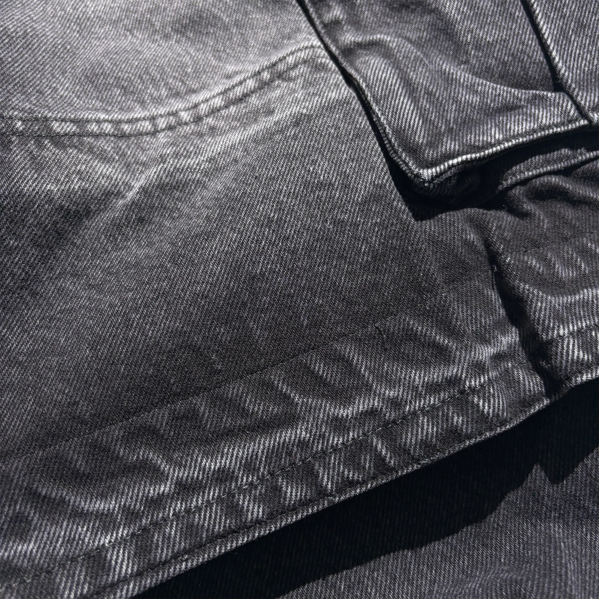 PCCVISION Washed Double-Layered Multi-Pockets Jeans