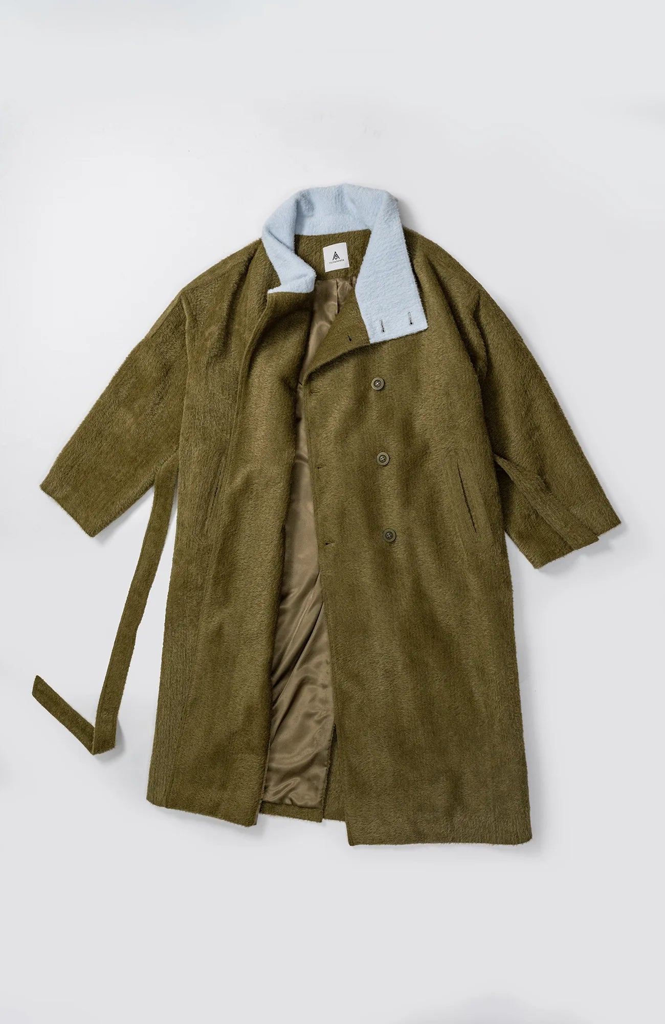 KADAKADA Double-Breasted Contrast Fuzzy Collar Overcoat