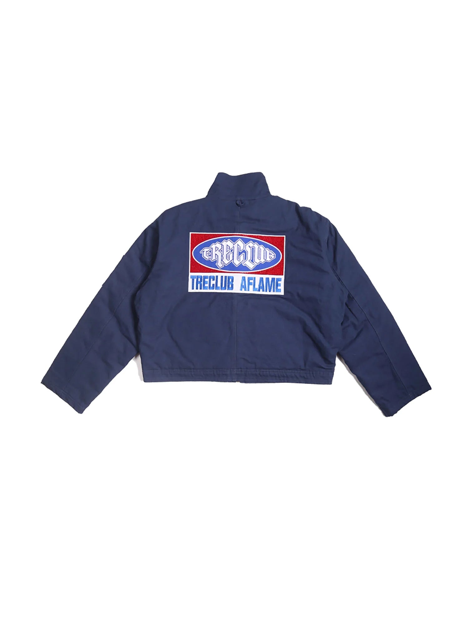 TRECLUB Flame Embroidered Hook Buckle Cropped Jacket