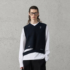 ORGANIC EMOTION Asymmetrical Distressed Bubble-Knit Vest