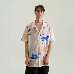 WIID Doodle Sketch Full-Print Cuban Half Shirt