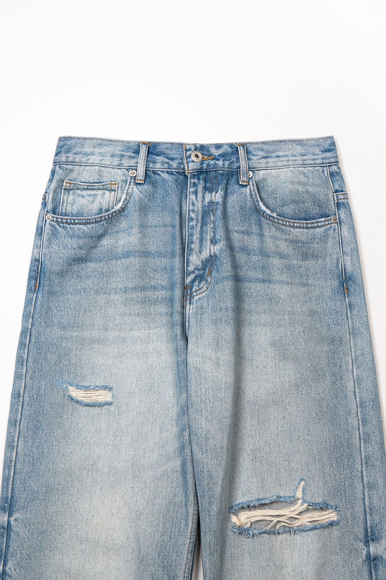 LEONSENSE Washed Ripped Frayed Straight-Leg Jeans