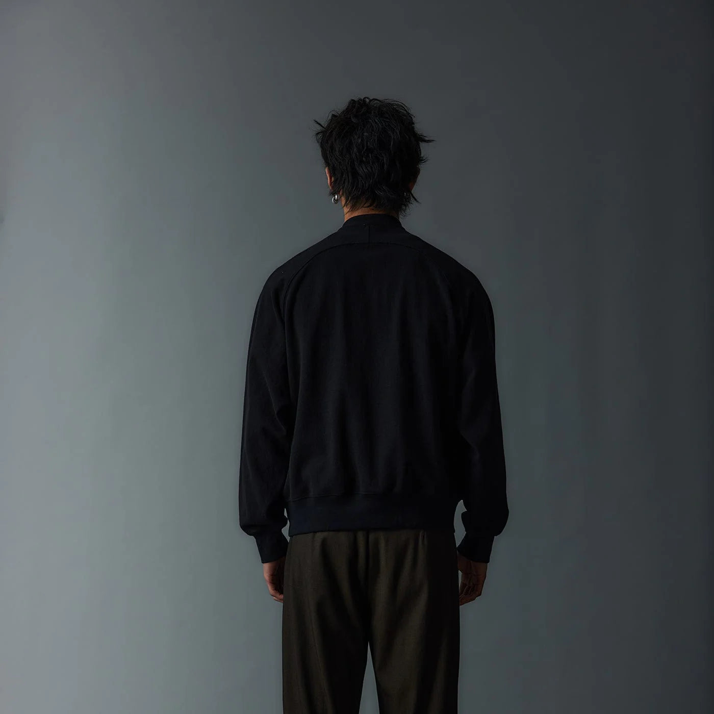 WHISTLEHUNTER Asymmetrical Zipper Rivet Mock Neck Light Sweatshirt