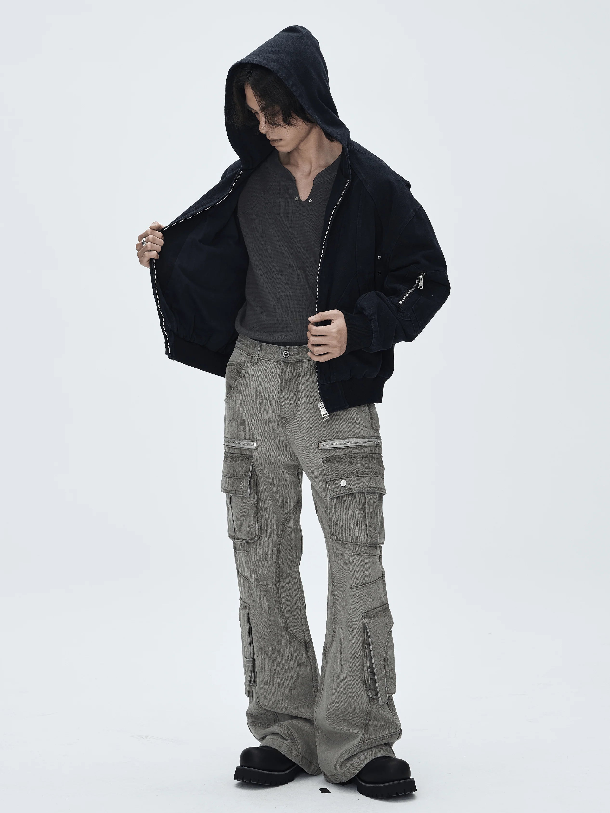 CATSSTAC Washed Multi-Pocket Utility Straight-Leg Jeans