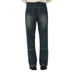 OVERLAPS Washed Knee-Seam Zippered Hem Jeans