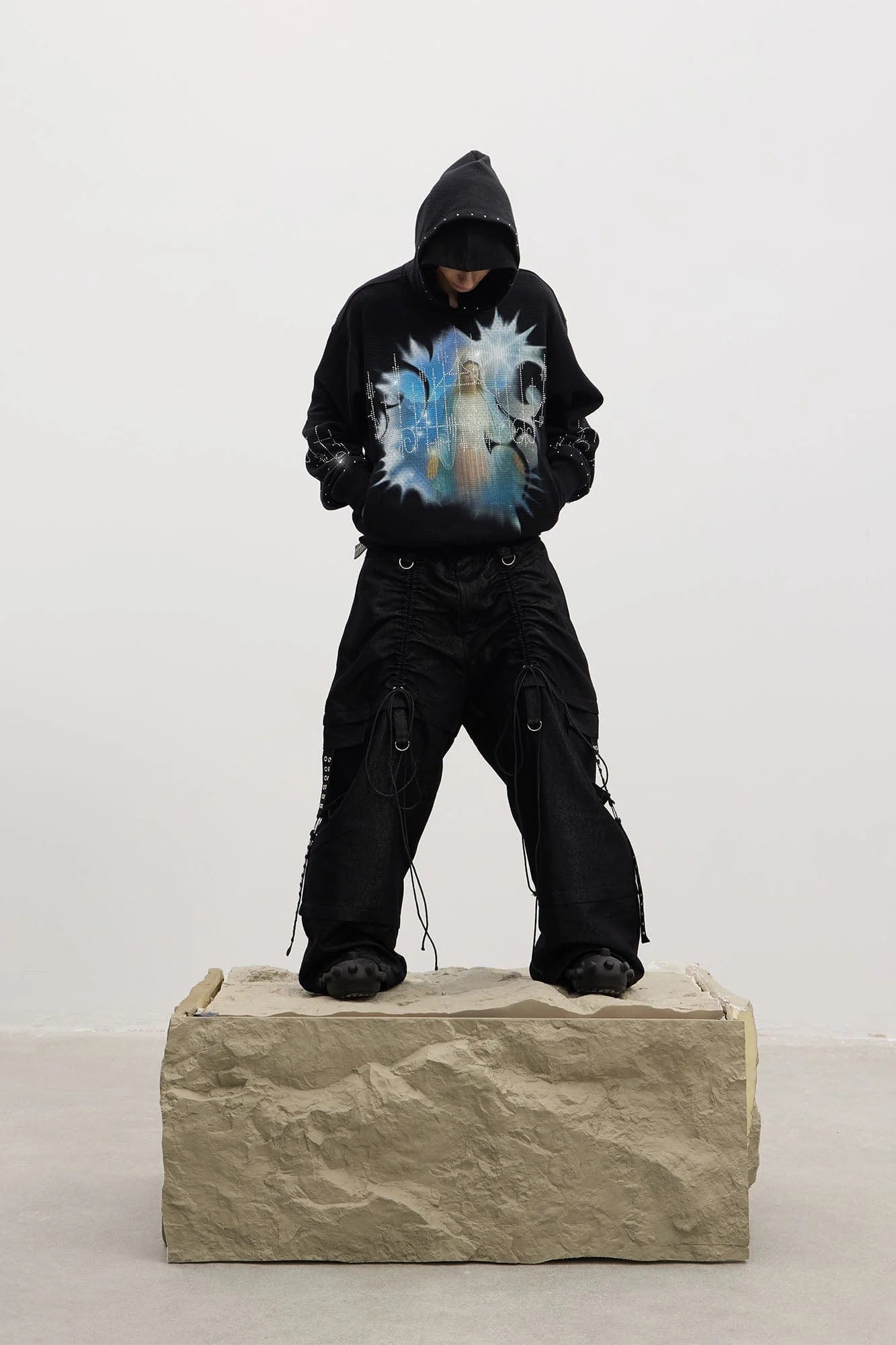 DND4DES Virgin Mary Graphic Rhinestone Hoodie