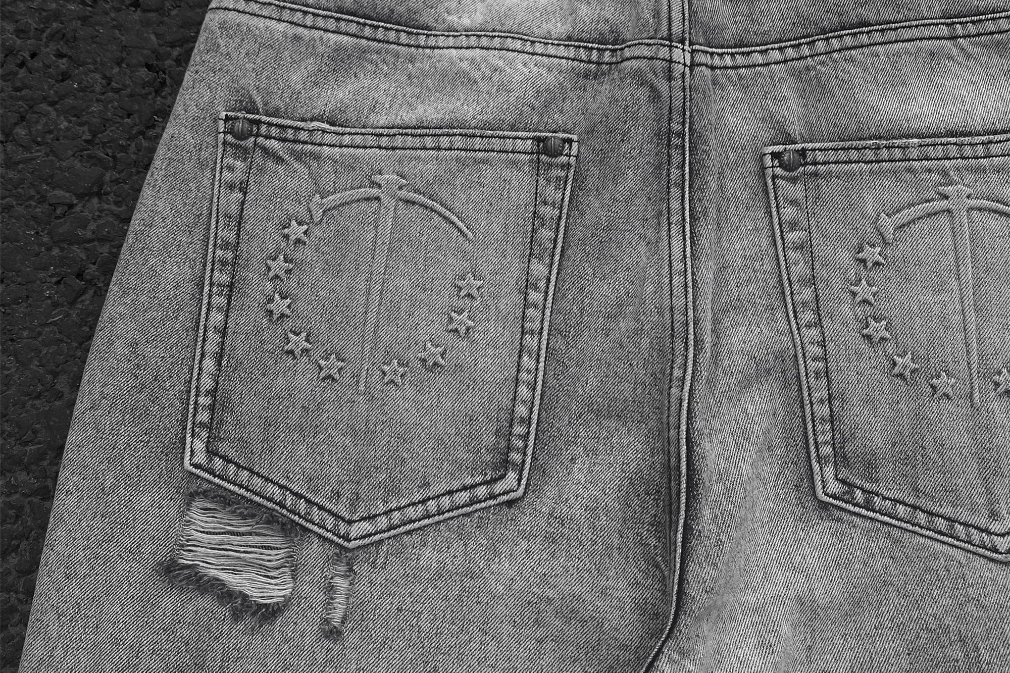 TECNINEGROUP Distressed Ash-Washed Flared Jeans