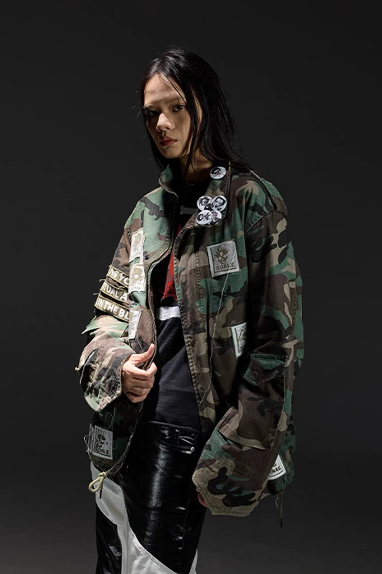 NOTHINGNESS WORLD Slogan Patchwork Multi-Pocket Utility Jacket