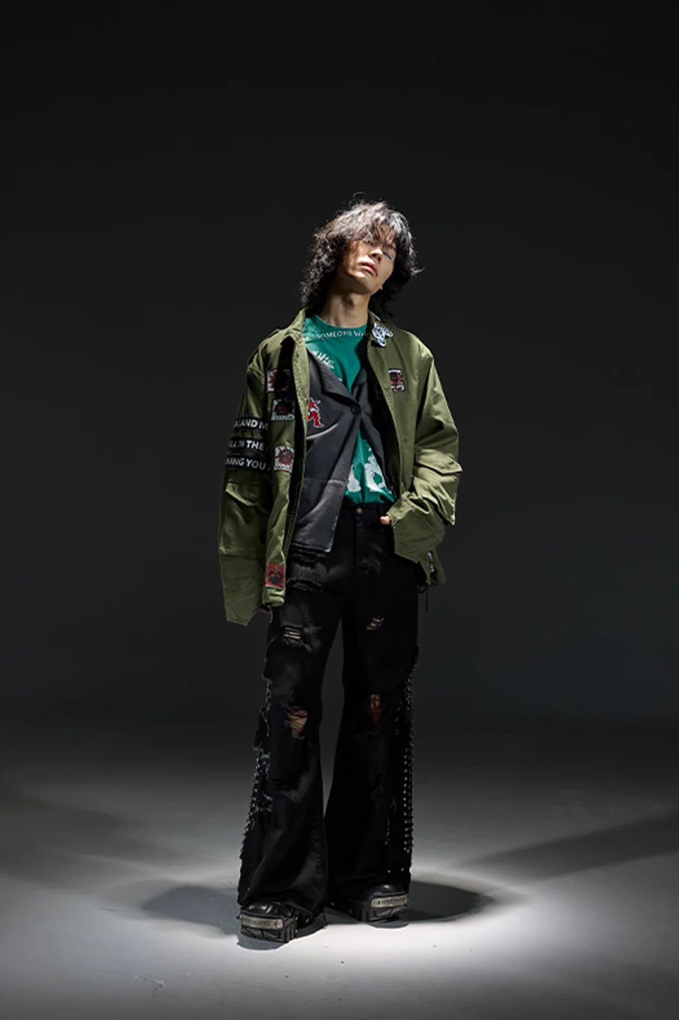 NOTHINGNESS WORLD Slogan Patchwork Multi-Pocket Utility Jacket
