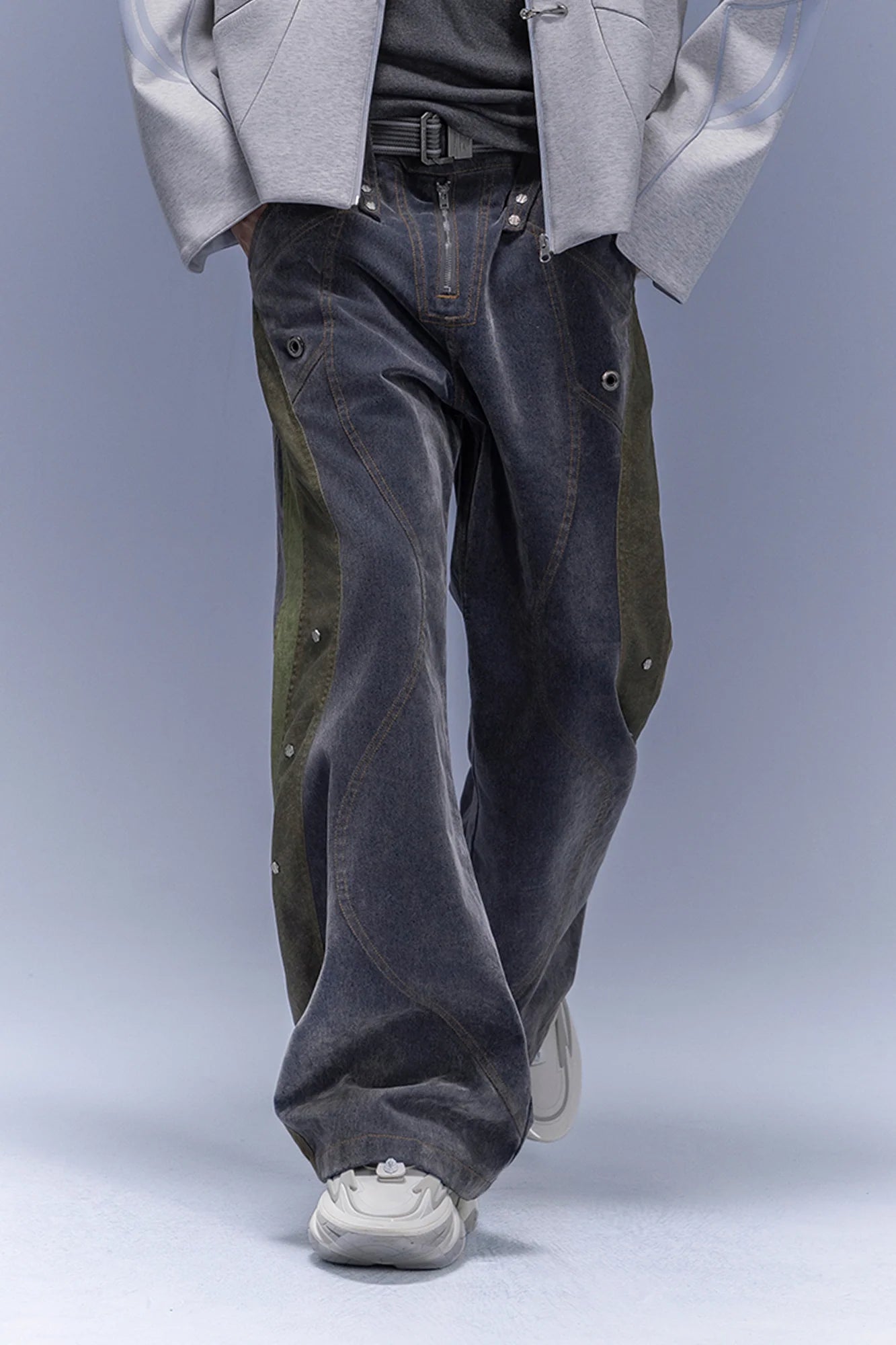 XIPHEVIL Washed Rivet Paneled Wide-Leg Pants