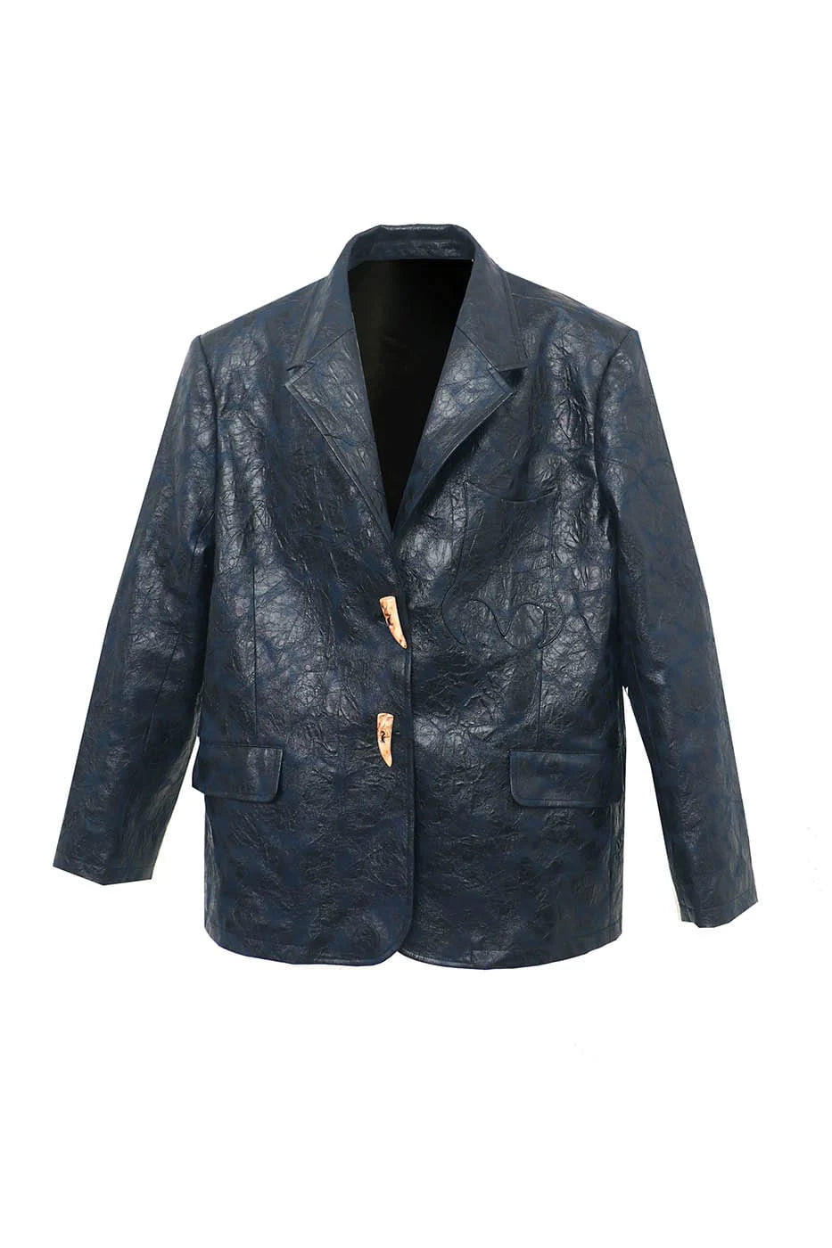 EMBRYO Crinkled Textured Faux Leather Blazer