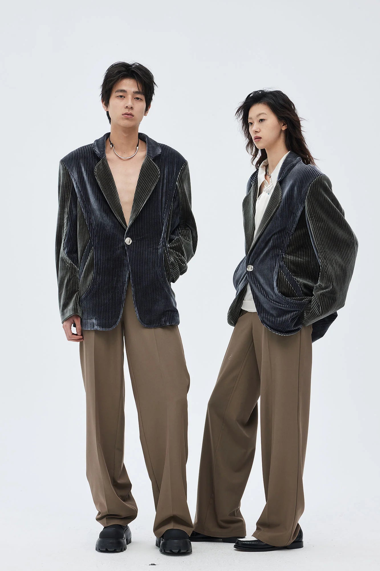 TUIMU Corduroy Contrast Panel Blazer