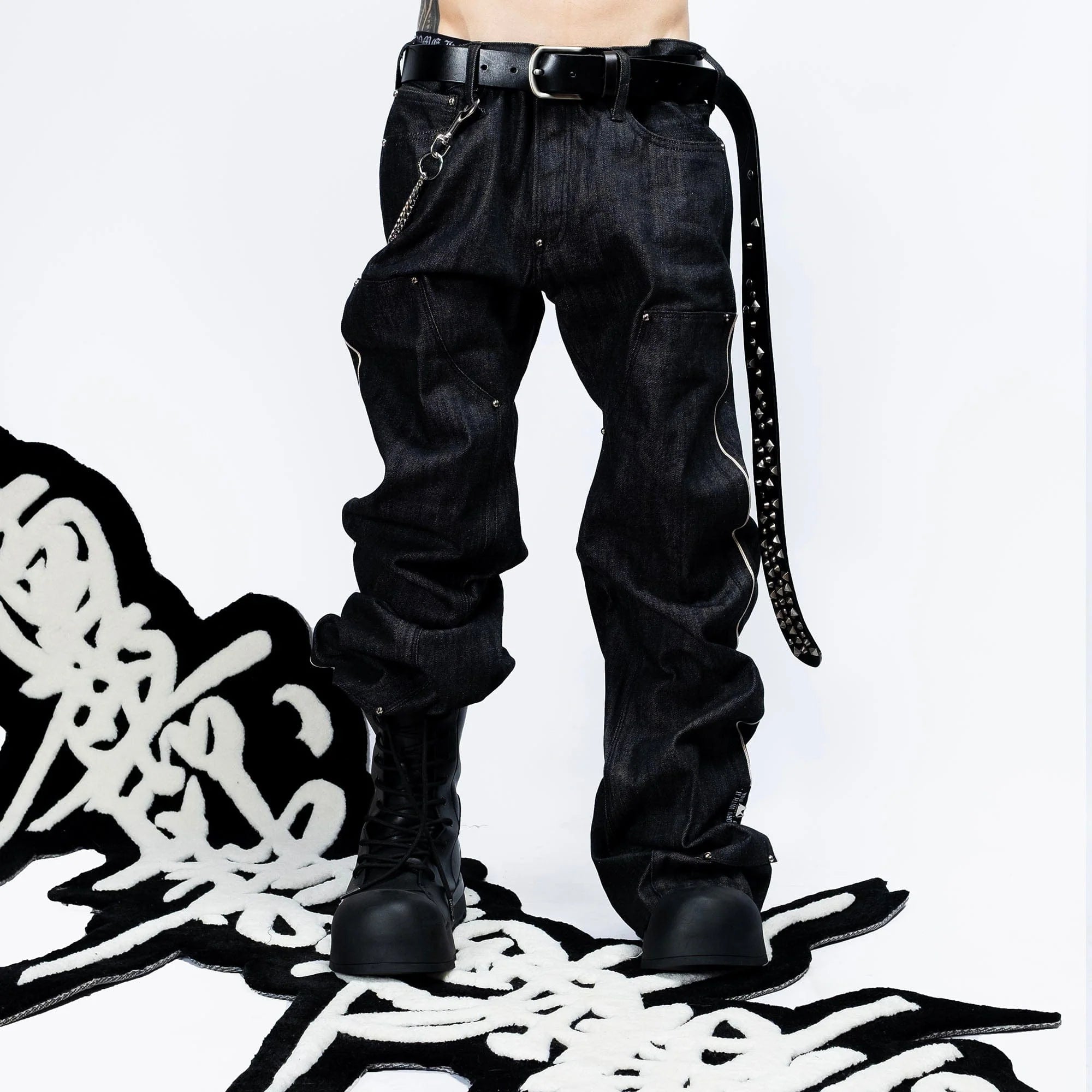 FVVO Selvedge Embroidered Double-Knee Raw Denim Pants