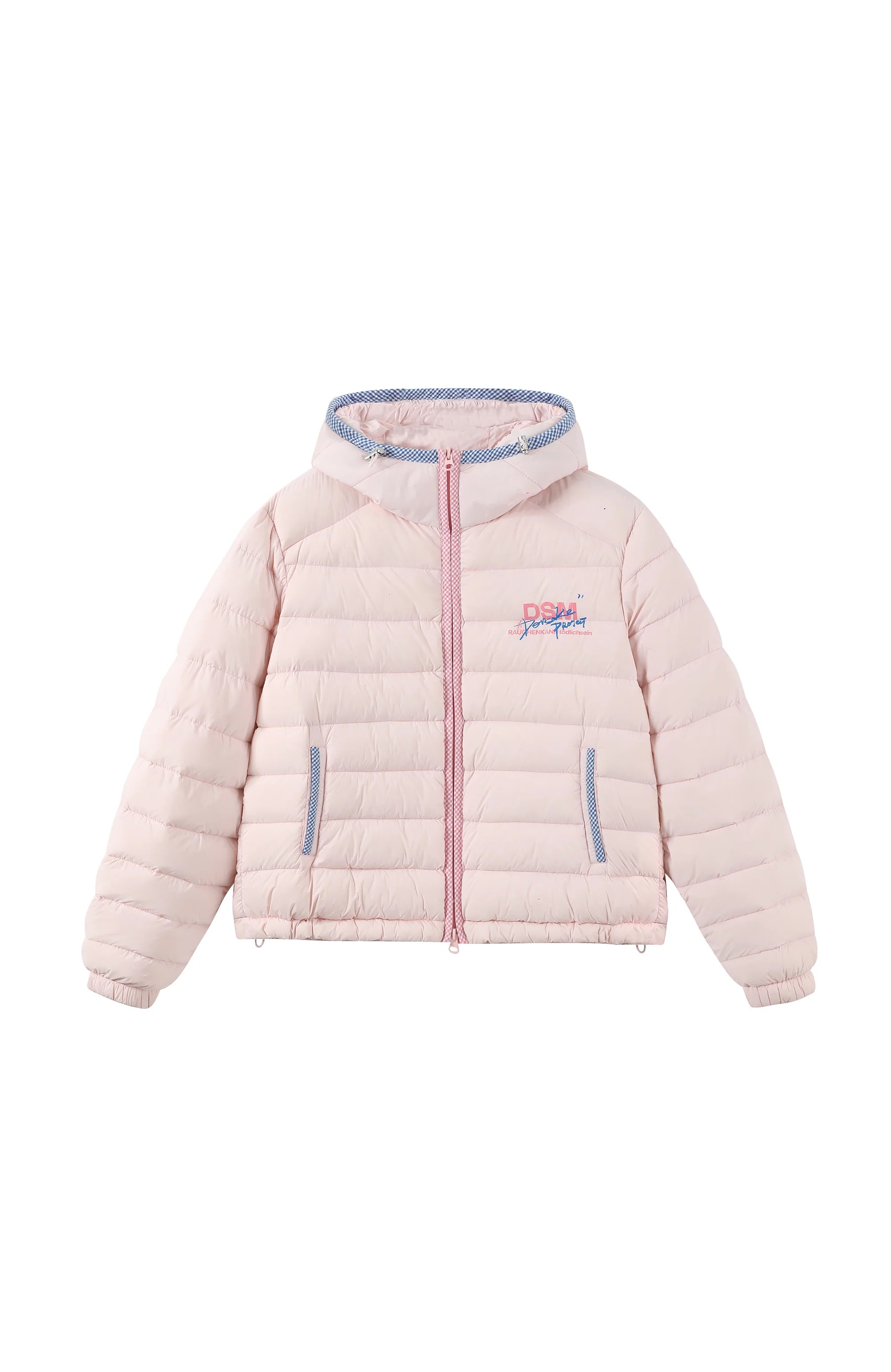 DONSMOKE Plaid Trim Hooded Down Puffer