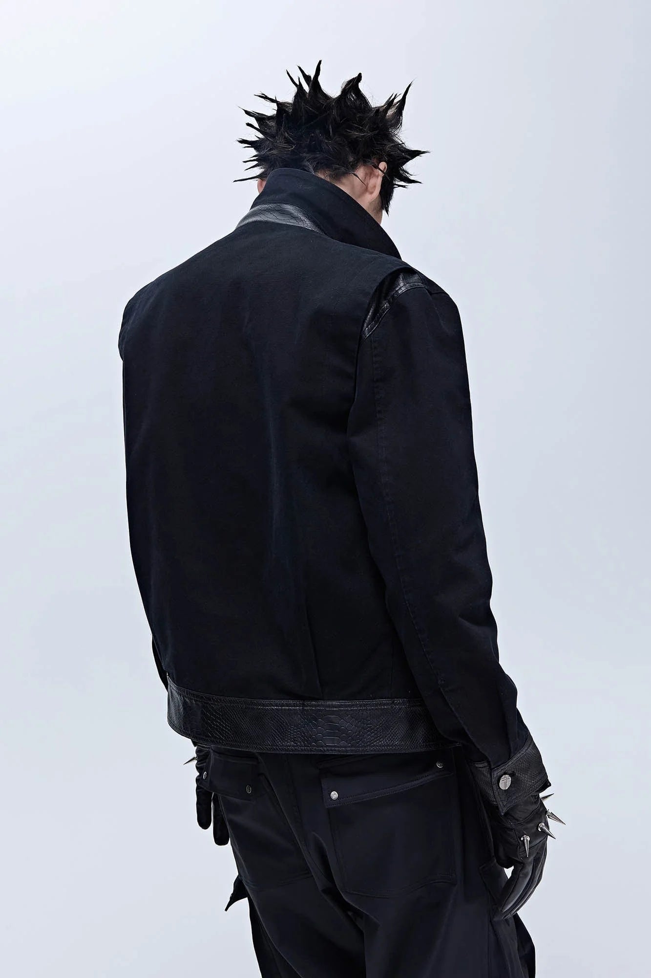 SAVAGEGROWTHWORLD Rivet Faux Leather Paneled Detroit Jacket