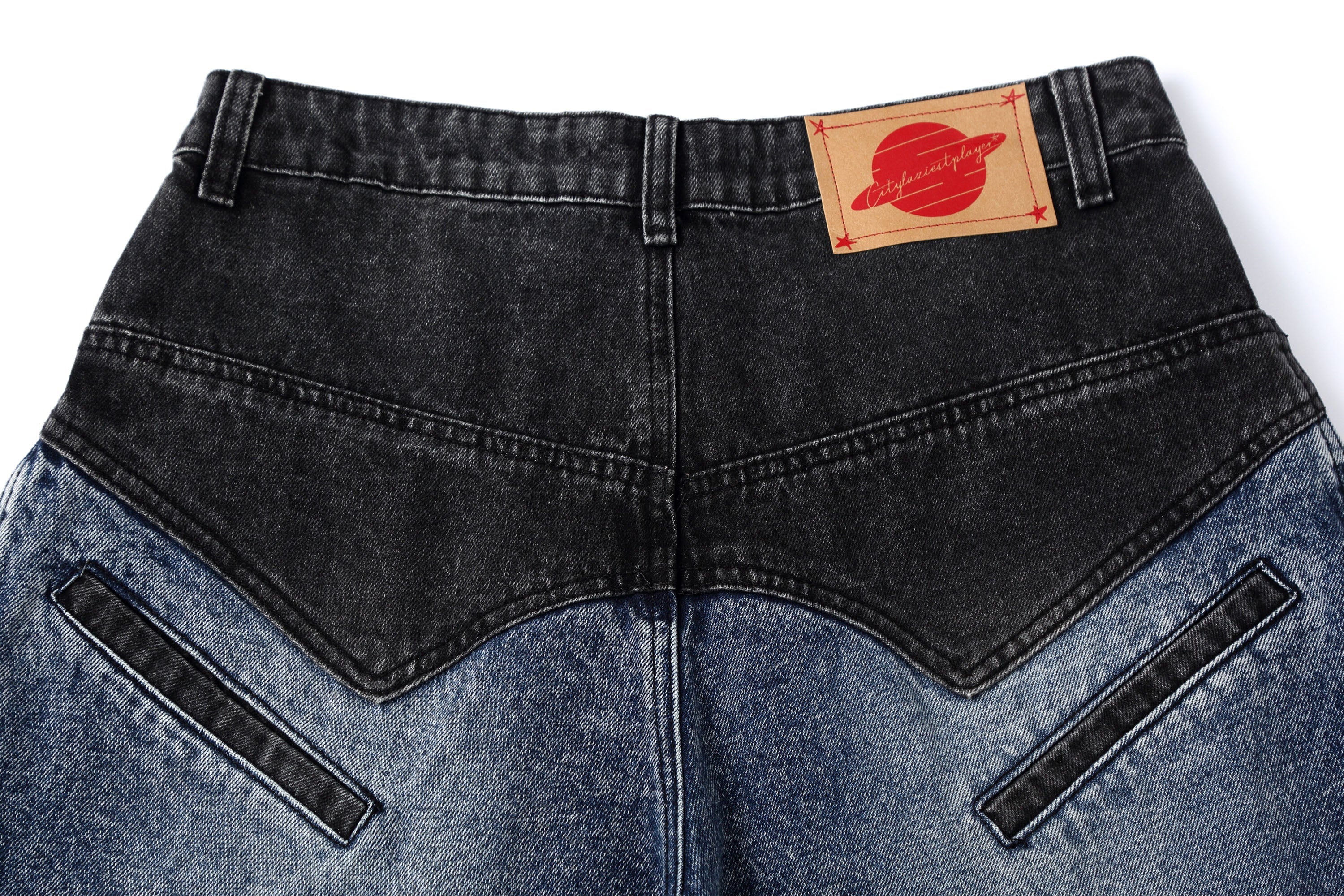 CLP Distressed Contrast-Panel Oversized Jeans