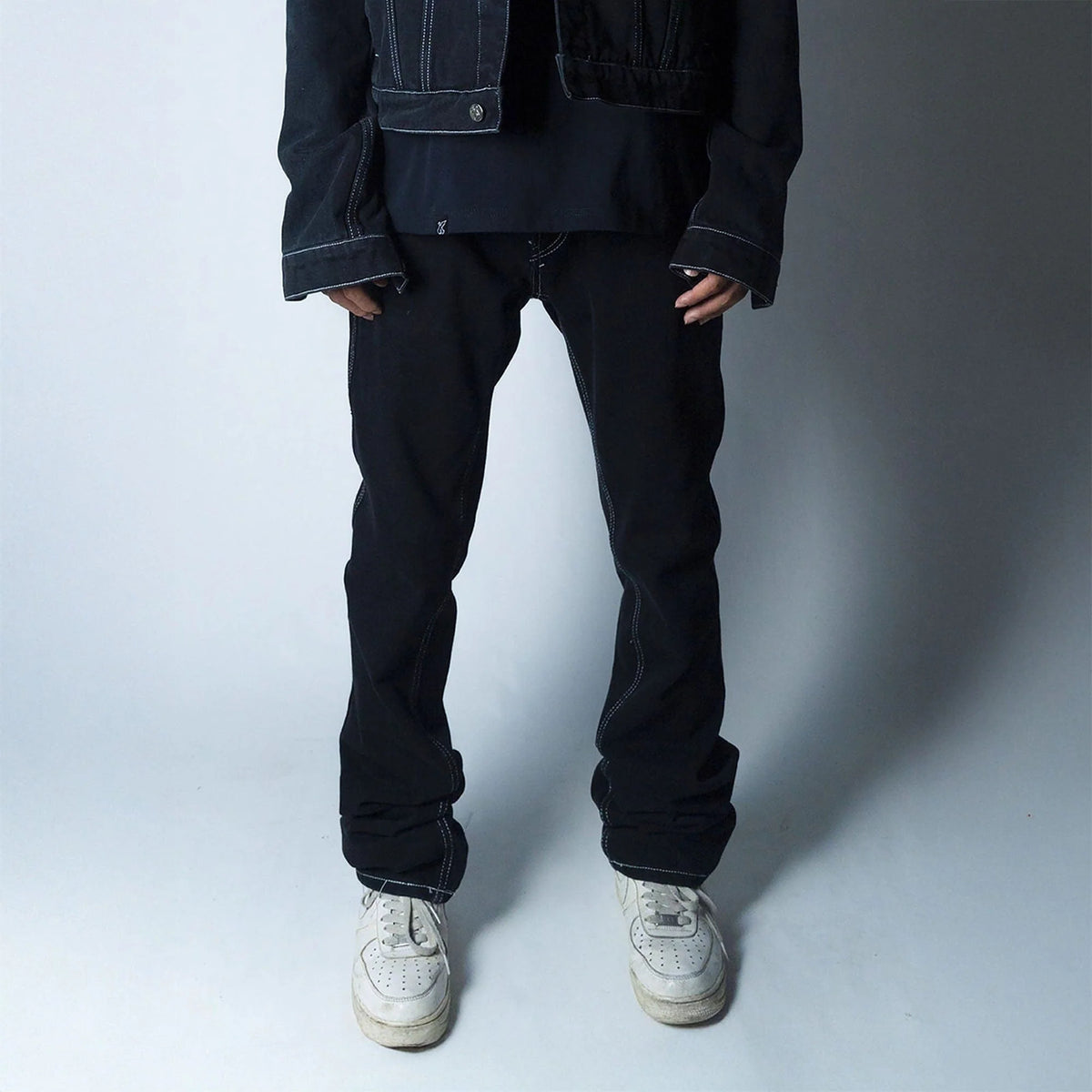 VINKID Embroidered Contrast Stitch Stacked Skinny Jeans