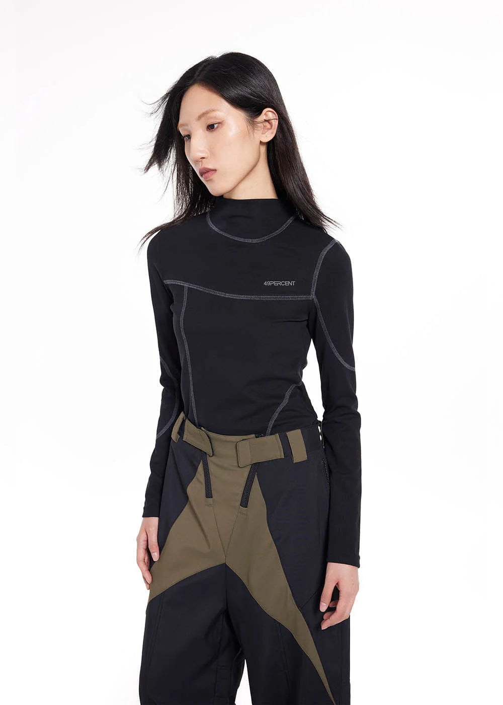 49PERCENT Stitch Outlined High Neck Long Sleeve T-shirt