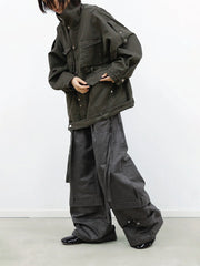 RELABEL Retro Multi-Pocket Snap-Hem Convertible Jacket Green