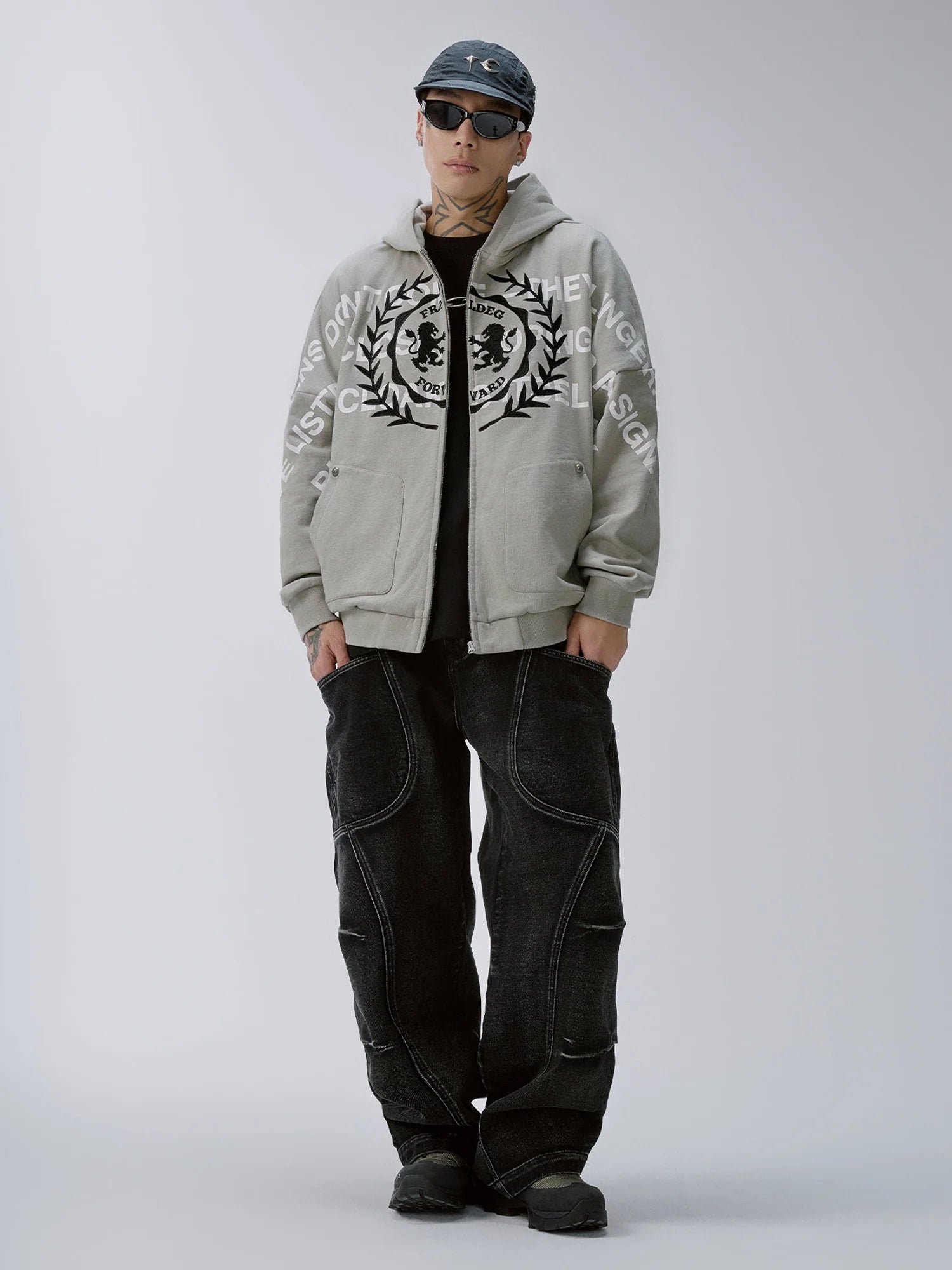 F2CE Embroidery Slogan Graphic Zip-Up Hoodie