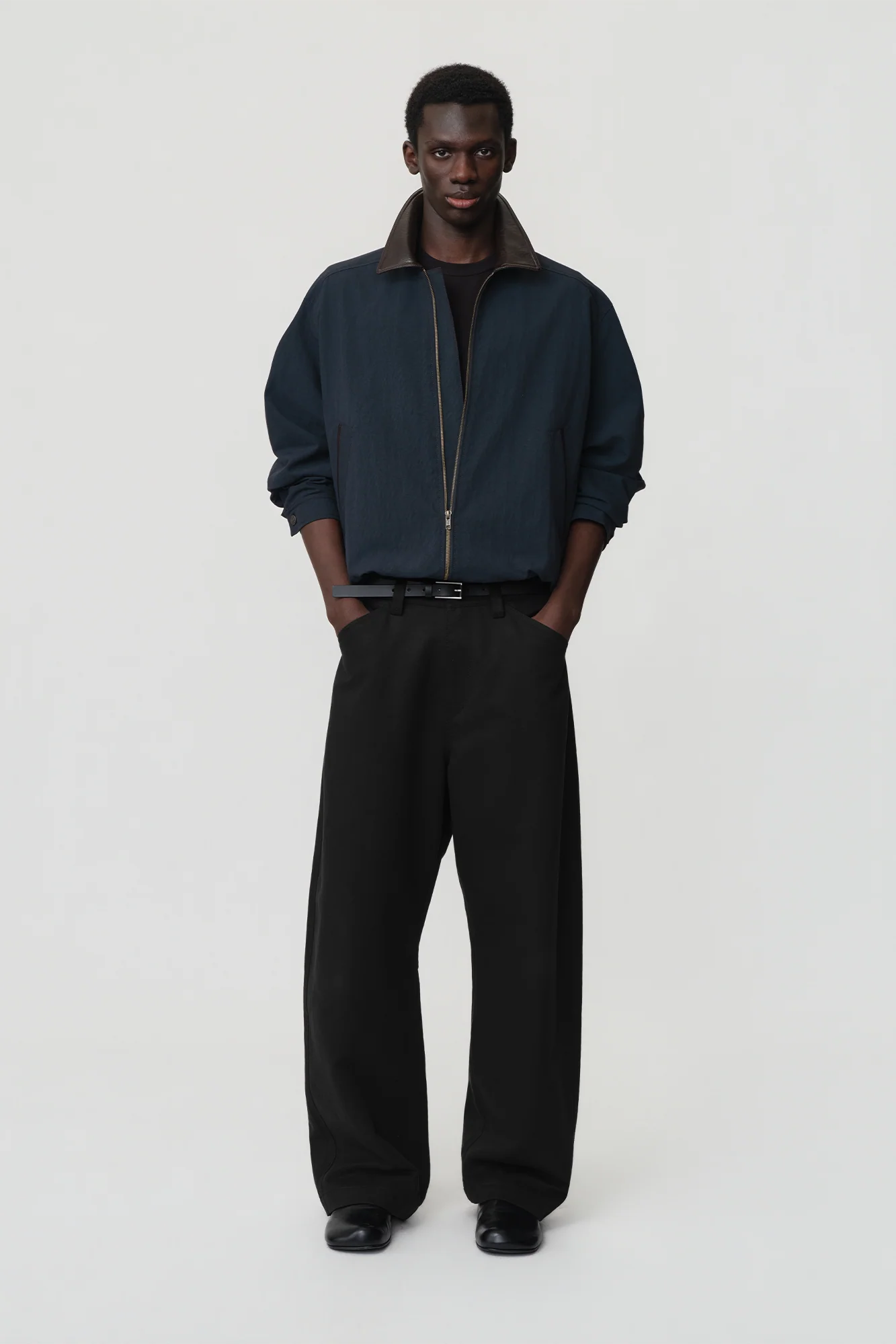OPICLOTH Retro Contrast Leather Collar Jacket