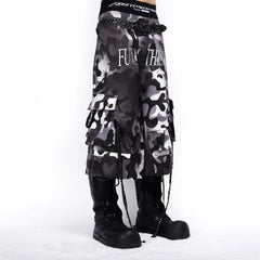 FVVO Distressed Rivet Strap Cargo Shorts Camo